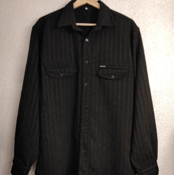 Men's Black Pinstripe Wool Blend Shirt/Jacket.   See Measurements - Picture 1 of 4